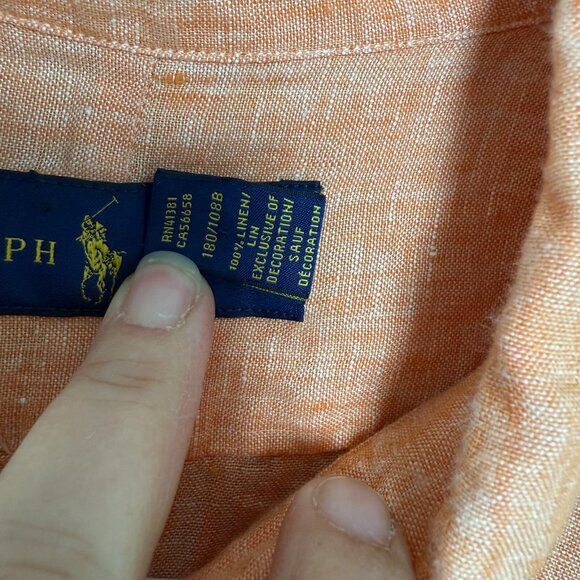 Ralph Lauren 100% Linen Shirt Mens 2XB Orange Button Up Pony Breathable Comfort - Picture 3 of 8